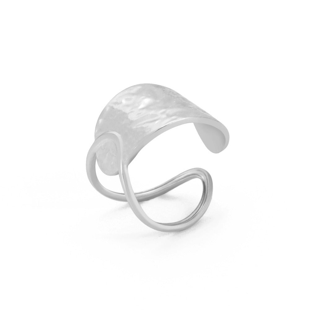 Overlapping hollow curved surface double curved piece elegant stainless steel open ring