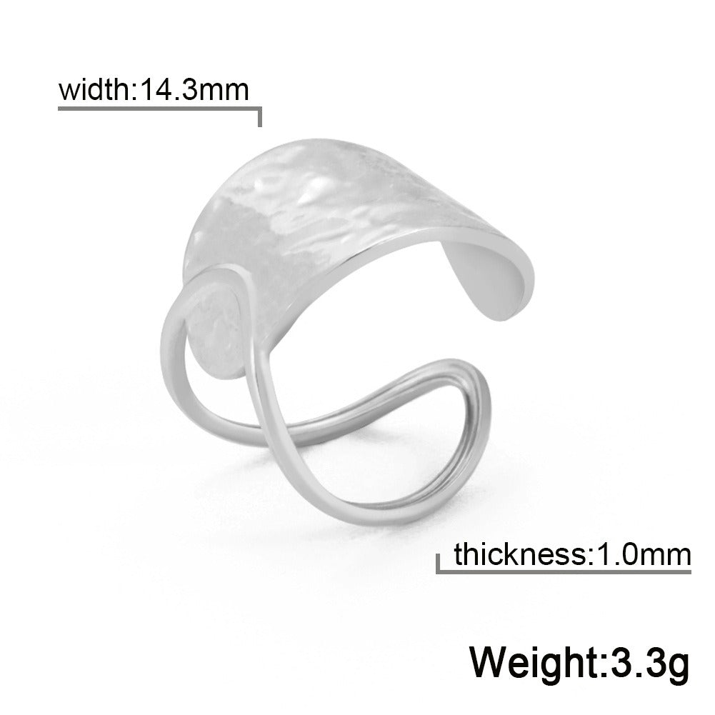 Overlapping hollow curved surface double curved piece elegant stainless steel open ring