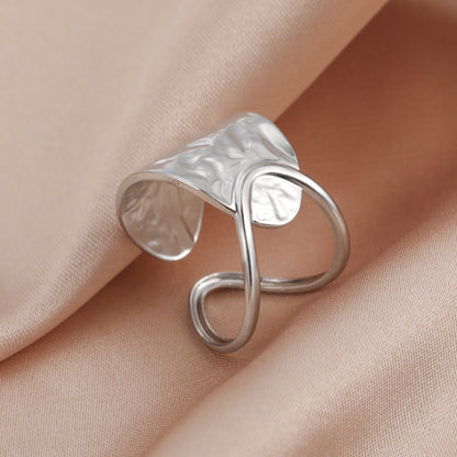 Overlapping hollow curved surface double curved piece elegant stainless steel open ring